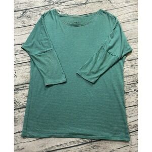 Patagonia Womens L 3/4 Sleeve Diviner Top Blouse Striped Tencel Blend Batwing‎